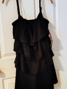 Black Tiered Ruffle Spaghetti Strap Swimear